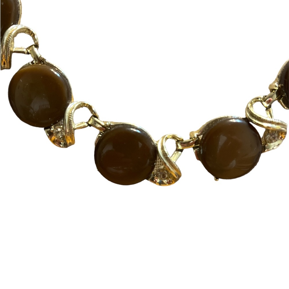Vintage Coro Gold Tone Brown Thermoset Necklace, Earrings, and Bracelet Set - Picture 3 of 8
